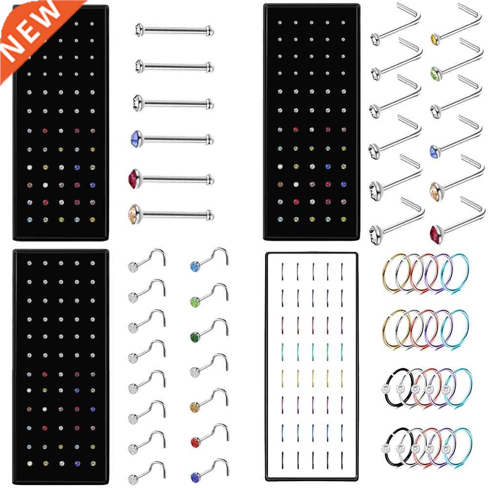 40/60Pcs L Shape Nose Ring Curved Pack Crystal Straight 20G
