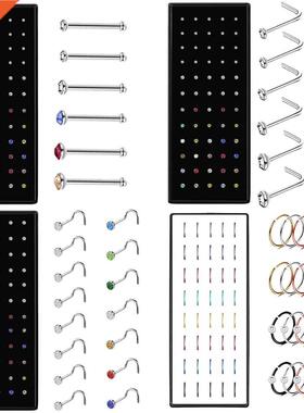 40/60Pcs L Shape Nose Ring Curved Pack Crystal Straight 20G
