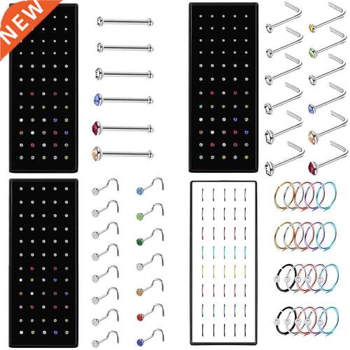 40/60Pcs L Shape Nose Ring Curved Pack Crystal Straight 20G