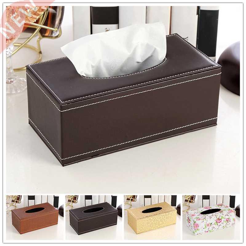 PU Tissue Box Rectangle Paper Towel Holder Desk Napkin St