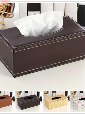 PU Tissue Box Rectangle Paper Towel Holder Desk Napkin St