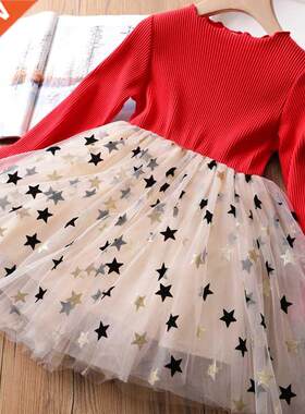 Girls Winter Dress for Kids Long Sleeve Star Sequined Prince