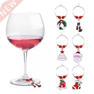 6pcs Christmas Wine Glass Ring Ornament Xmas Decorative Wine
