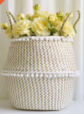 Seagrass Wicker Straw Foldable Hanging Rattan Flower Basket