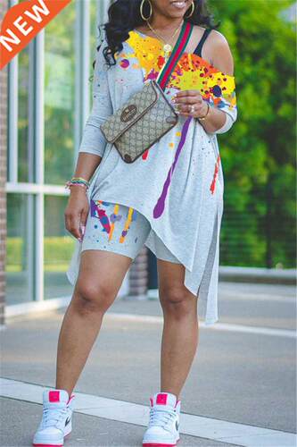 ChocoMist Two Piece Set Splash Ink Print Asymmetrical Solid