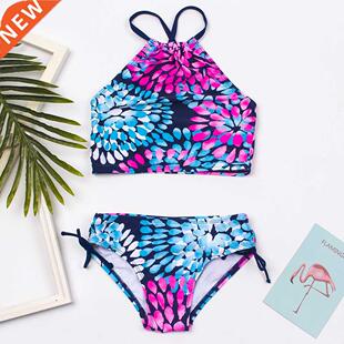 Flower Print Girls Swimsuit Swimwe Colorful Kids Bikinis S