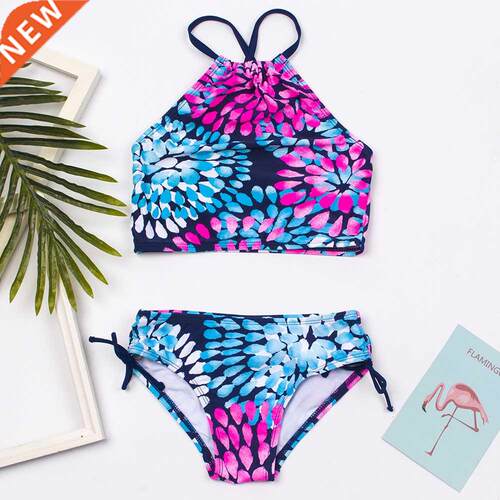 Flower Print Girls Swimsuit Swimwe Colorful Kids Bikinis S