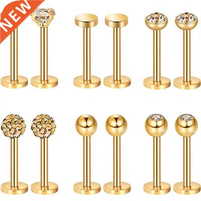 12PCS Stainless Steel Labret Piercing 16G Lip Ring Crystal L
