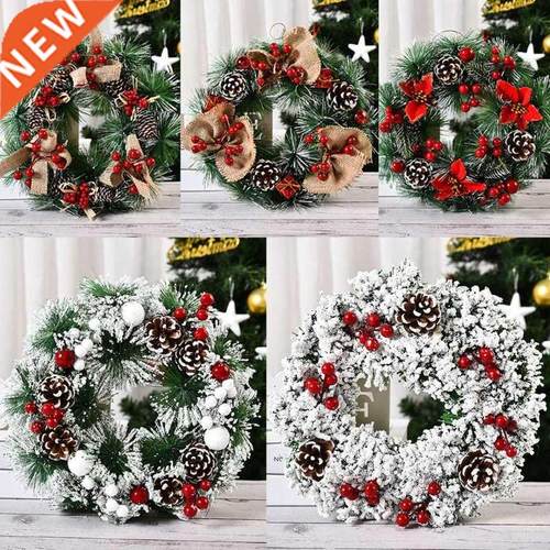 2021 New Christmas Wreath Artificial Pinecone Red Berries Ga