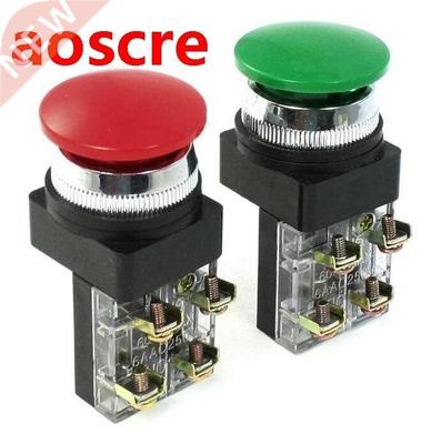 2PCS Red Green AC 250V 6A DPST Momentary Mushroom Head Push