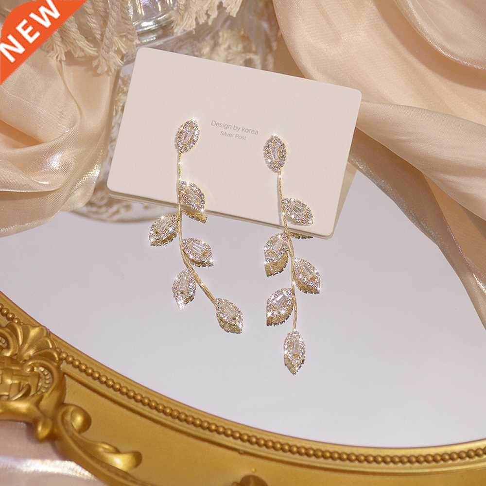 JUWANG Luxury 14K Real Gold Plated Leaves Earring cate Micro