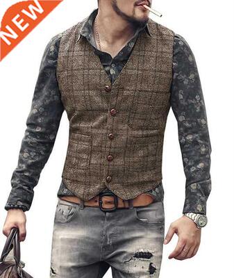 mens suit vests men brown black waistcoat vest man plaid ste