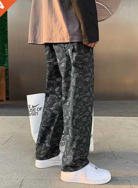 Cashew flower black jeans men's straight tube loose spring a