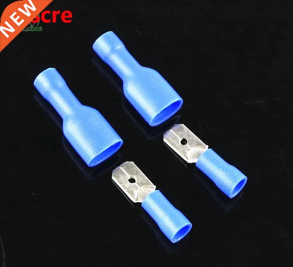 50PCS blue 16-14AWG Insulated Spade Crimp Wire Cable Connect