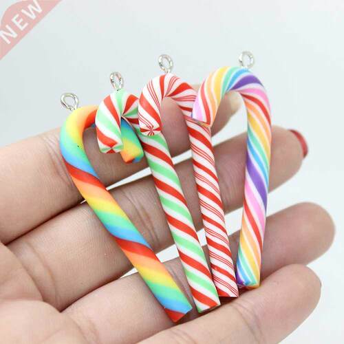 Yamily 10Pcs/Lot Soft Clay D 4Colour Cane Pendant Keychain