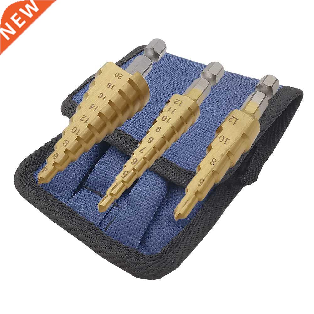 3Pcs HSS Step Drill Bit 3-12mm 4-12mm 4-20mm Straight Groove