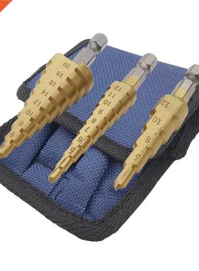 3Pcs HSS Step Drill Bit 3-12mm 4-12mm 4-20mm Straight Groove