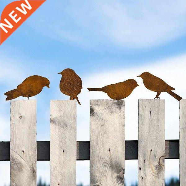 4PCS Rusty Metal Bird Silhouettes Garden Fence Decor