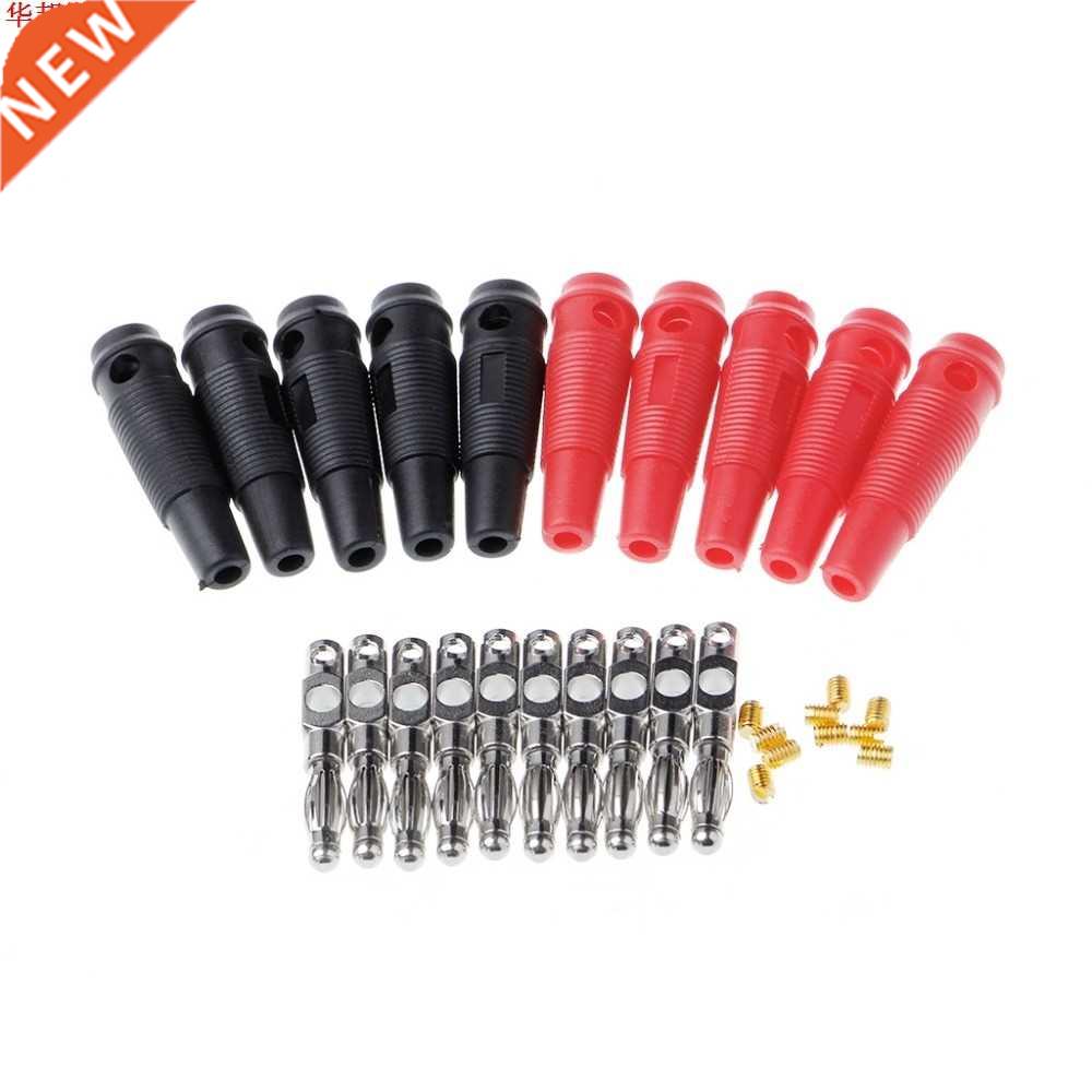 10 Pcs Red Black 4mm Solderless Side Stackable Banana Plug T