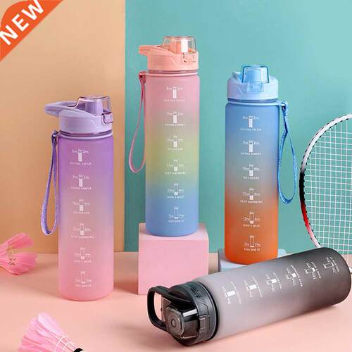 2L Large-Capacity Water Bottle Time Marker Straw Cup High