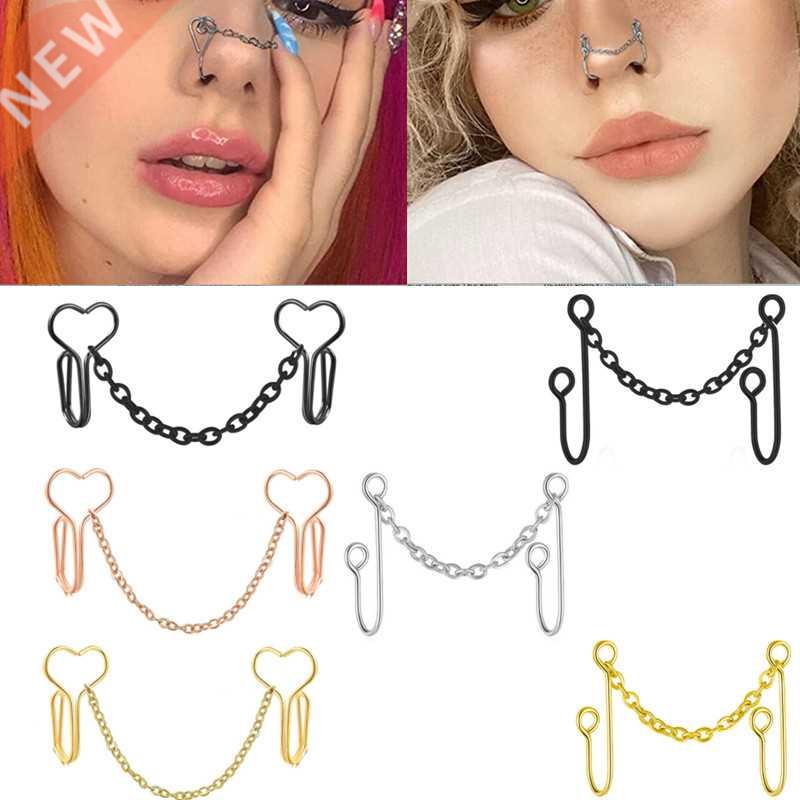 1PCS Fake Piercing Nose Cuff Chain Stainless Steel Heart Fak