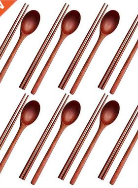 16Pcs Long Handle Wooden Spoon And Chopsticks Set Flatware
