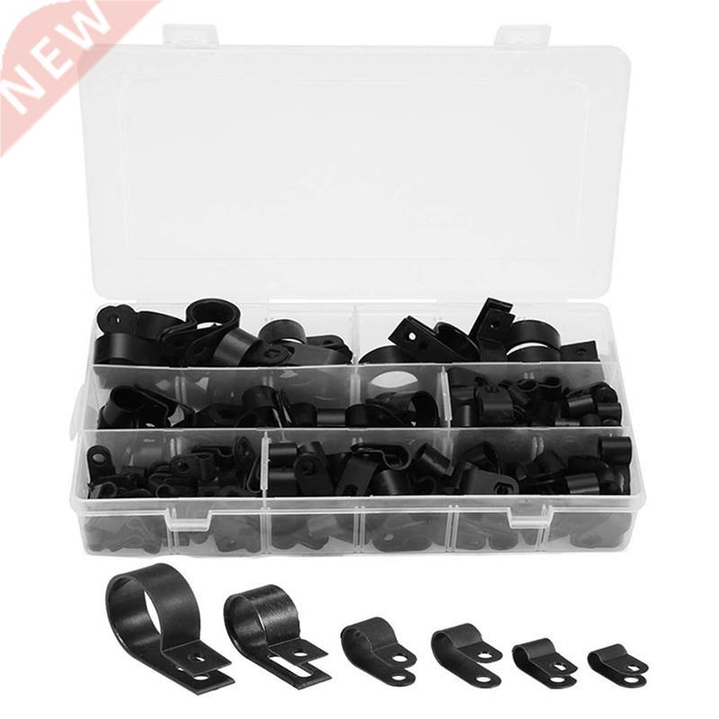 Cable Clamp 200 Pcs Black Nylon Screws Plastic R-Type Cable