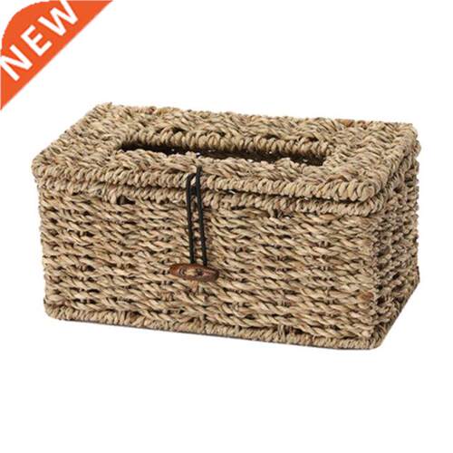Retro Straw Tissue Storage Box Organizer Napkin Roll Paper H