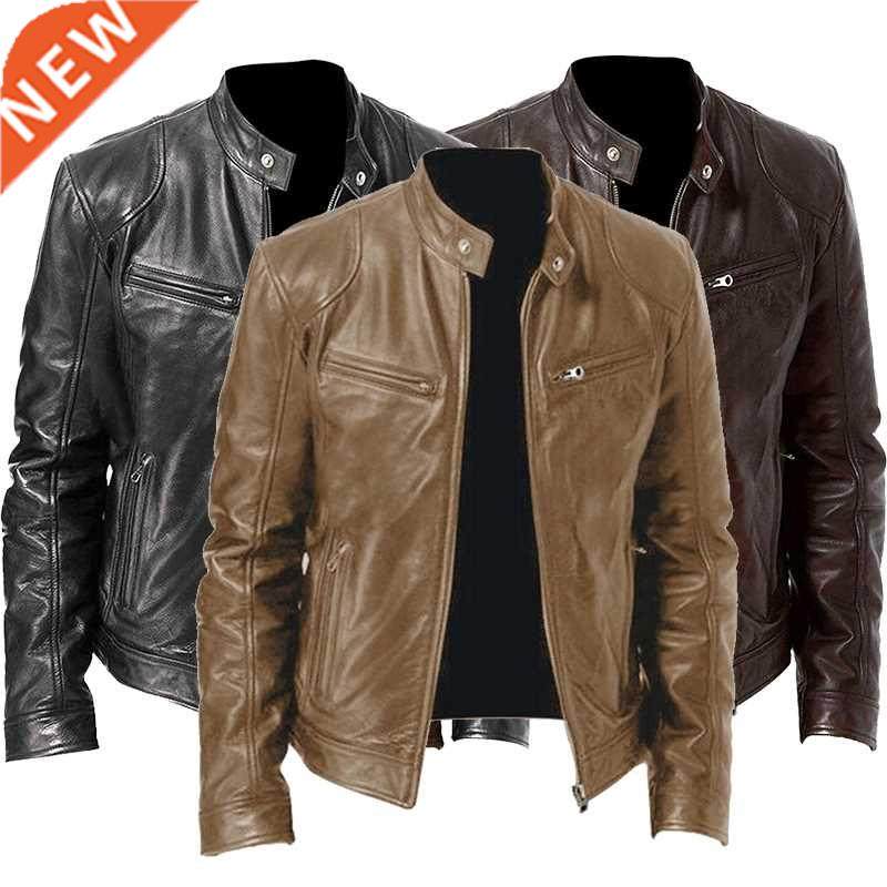 2022 en Leather Jacket Plus Size Black Brown ens Stand Col图片