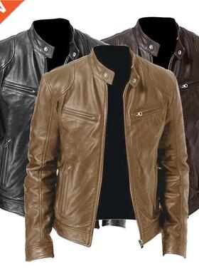 2022 en Leather Jacket Plus Size Black Brown ens Stand Col