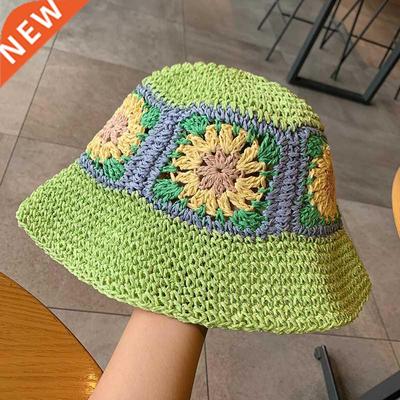 Hot Harajuku Bucket Hat Hollow Crochet Flower Casquette Wome