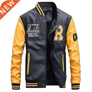 Jacket Men Embroidery Baseball Jackets Pu Leather Coats Slim