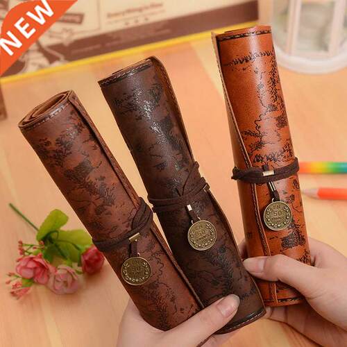 Vintage Retro Treasure Map Pencil Cases Luxury Roll Leather