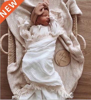 Muslin Cotton Baby Blanket Fringe 2 Layer Newborn Tassel Bla