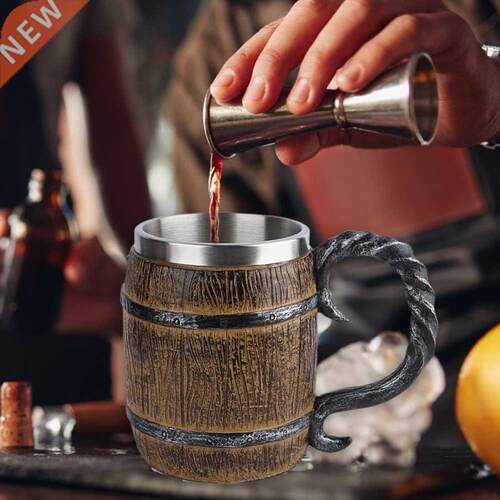 Modern?Mugs Double Simulation Barrel Resin Beer Mug Stainles