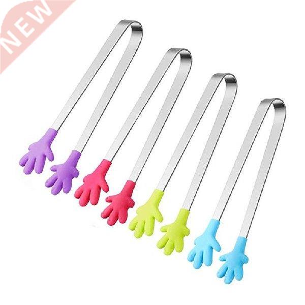 8pcs Stainless Steel Mini Food Serving Tong Silicone Head