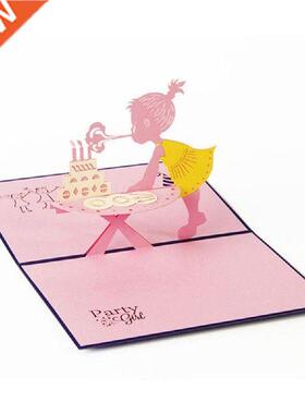 Little Girl Blowing Candles Happy Birthday 3D Card Handmade