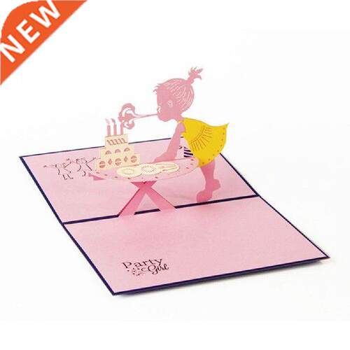 Little Girl Blowing Candles Happy Birthday 3D Card Handmade