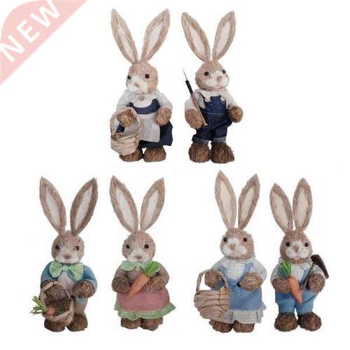 1 Pair Straw Easter Rabbit Decoration Spring Animal Bunny
