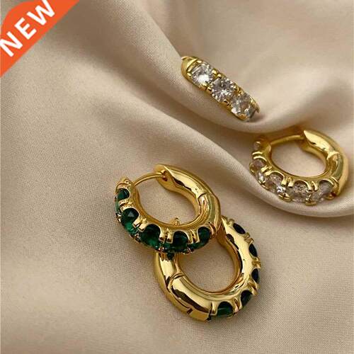 VENTFILLE 925 Sterling Silver Green Zircon Hoop Earrings For