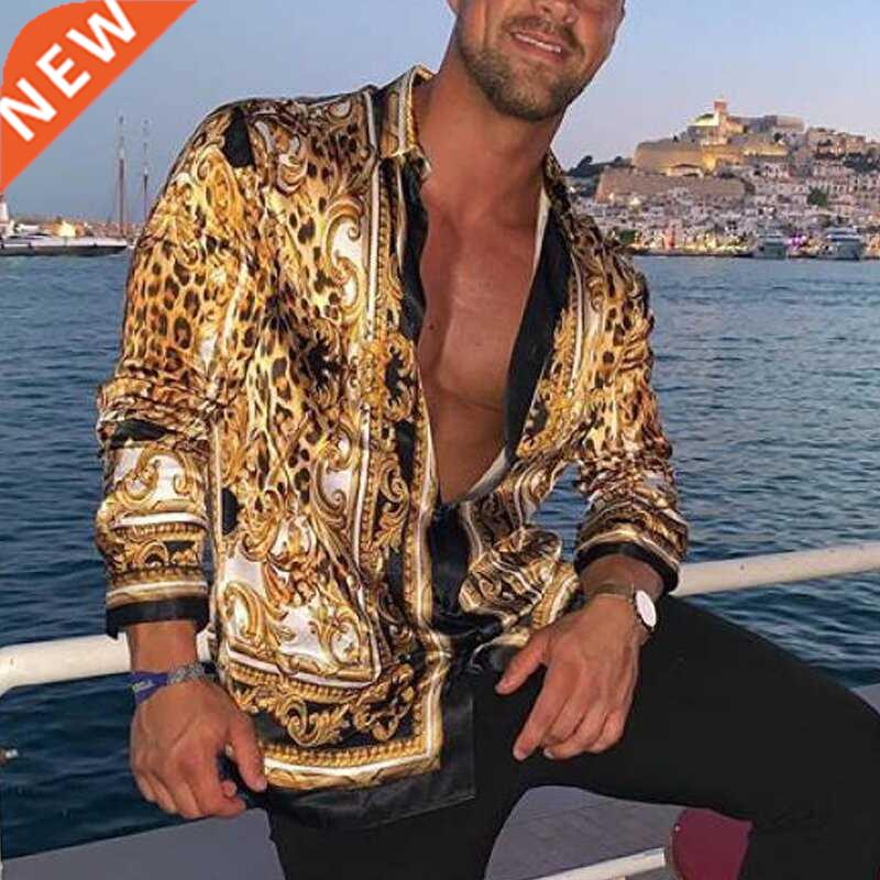 New printing Shirt Luxury Gold Yellow Leopard Clothing Men L