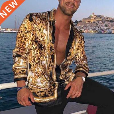 New printing Shirt Luxury Gold Yellow Leopard Clothing Men L