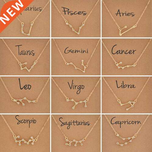 Cardboard Star Zodiac Sign 12 Constellation Necklaces Crysta