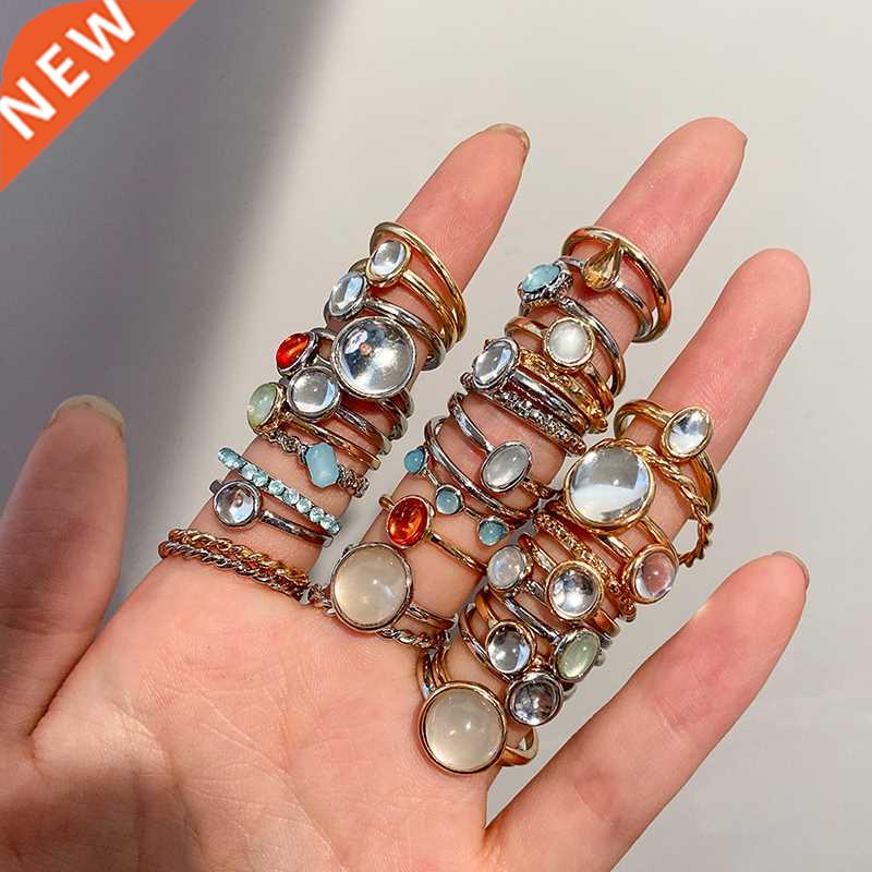 New Korea 8pcs/set Vintage Colorful Stone Metallic Chain ren