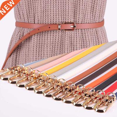 Women Faux Leather Belts Candy Color Thin Skinny Waistband A