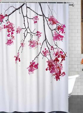 Plant Pink Flower Branch Shower Curtain Polyester Fabric