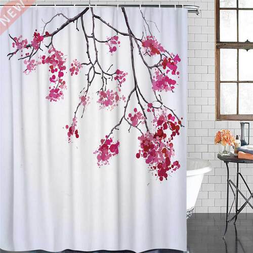 Plant Pink Flower Branch Shower Curtain Polyester Fabric