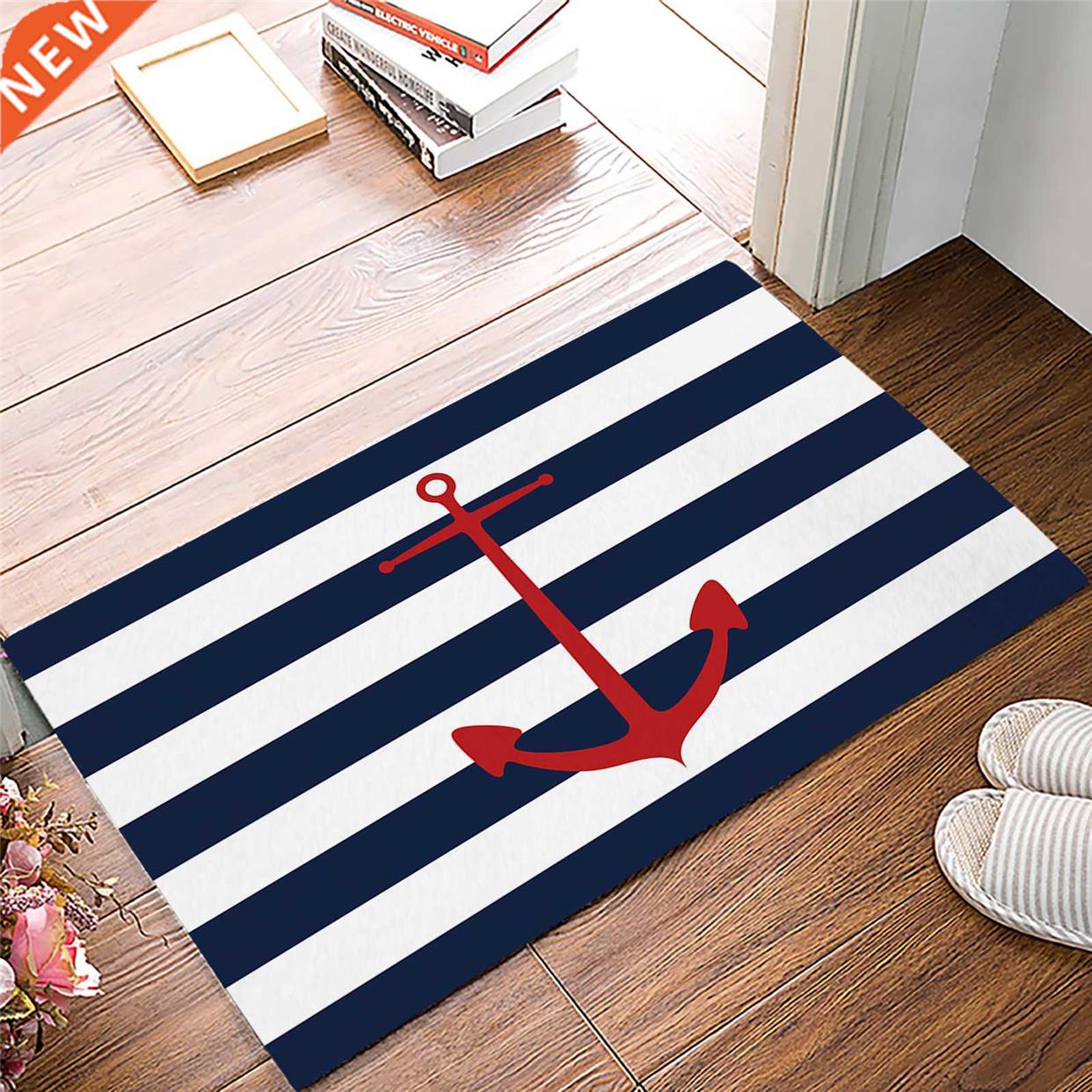Geometric Blue Stripes Anchor Doormat Home Protective Floor