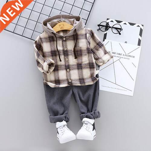 IENENS Baby Clothing Sets Boys Casual Plaid Clothes Children