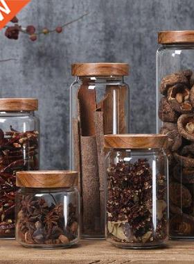 Glass Kitchen Canister with Airtight Wood Lid Storage